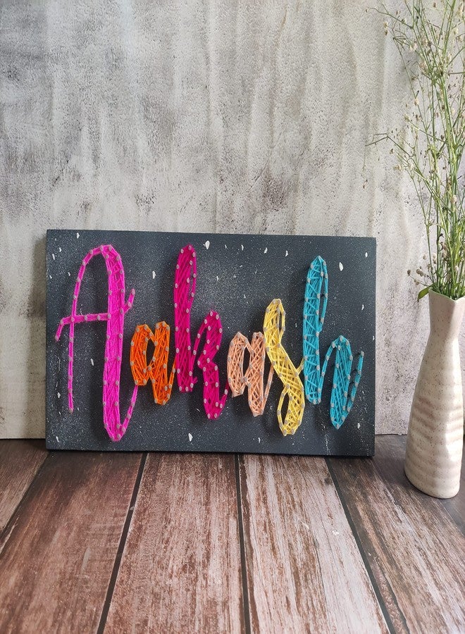 IMI Studios Colorful Wooden String Art Nameplate (18in*6.5in) - Maximum 9 letters with paint splashes and different colors in each letter (suitable for indoors) - Image 1